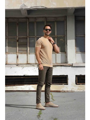 Ferraro Hardal/beyaz Kuşgözü Desenli Bisiklet Yaka Erkek Triko T-Shirt