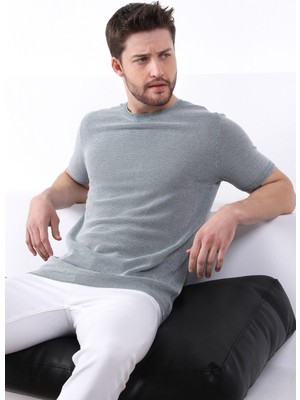 Ferraro Yeşil/ekru Kuşgözü Desenli Bisiklet Yaka Erkek Triko T-Shirt