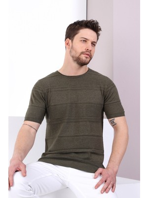 Ferraro Haki Bisiklet Yaka Erkek Pamuk Triko T-Shirt