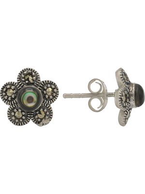 Midyat Nurtaş Gümüş Çiçek Tasarım Markazit Taşlı Kadın Gümüş Küpesi 201020204