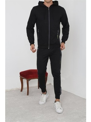3Moda Erkek Siyah Lastik Paça Fermuarlı Eşofman Takım