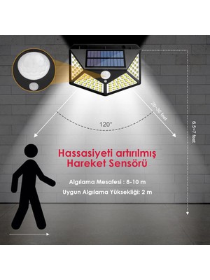 Technojet 100 Ledli Güneş Enerjili Bahçe Lambası Solar Hareket Sensörlü Şarj Olabilen