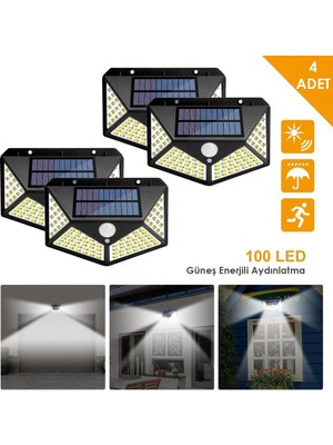 Technojet 4ADET 100 Ledli Hareket Sensörlü Güneş Enerjili Solar Bahçe Lambası LED Şarj Olabilen