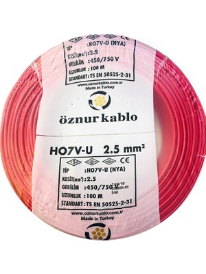 Öznur 2,5 mm Nya Kablo - 100 Metre Kırmızı