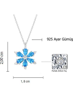 Enes Store 925 Ayar Lotus Çiçeği Aquamarin Taşlı Kadın Gümüş Kolye