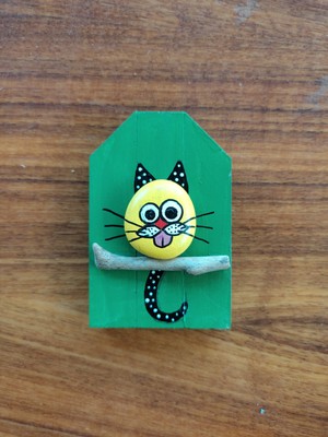 Binbir Trend Kedi Magnet, Kedi Figürlü Taş Boyama Buzdolabı Magneti GB-033