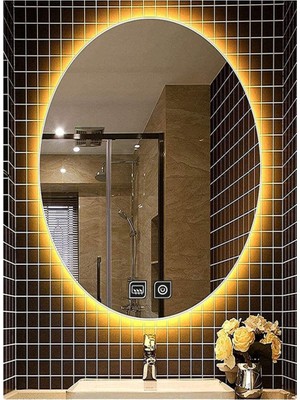 Global Led Mirror 50X70 cm Dokunmatik Tuşlu Buğu Yapmayan Ledli Elips Banyo Aynası