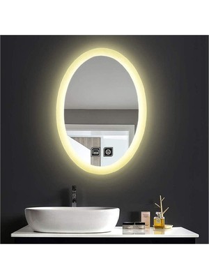 Global Led Mirror 35X55 cm Dokunmatik Tuşlu Buğu Yapmayan Ledli Elips Banyo Aynası