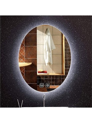 Global Led Mirror 50X70 cm Dokunmatik Tuşlu Buğu Yapmayan Ledli Elips Banyo Aynası
