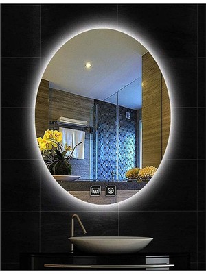 Global Led Mirror 50X70 cm Dokunmatik Tuşlu Buğu Yapmayan Ledli Elips Banyo Aynası