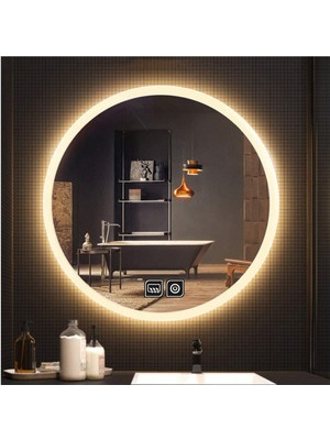 Global Led Mirror 85 cm Dokunmatik Tuşlu Buğu Yapmayan Ledli Yuvarlak Banyo Aynası