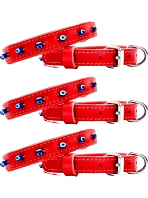 Desingshop Hakiki Deri Nazar Boncuklu Kedi ve Köpek Tasması Kırımızı 38CM x 1,5cm Toplam 3 Adet