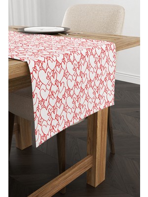 Cango Home Beyaz Kırmızı Kalp Desenli Dijital Baskılı Runner CGH1037-RN