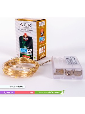 Ack  100 Ledli LED Süsleme Işığı 6500K Beyaz Işık 255LM 3W 10 Metre