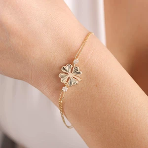 Sembol Gold Altın Yonca Bileklik Kalp Form