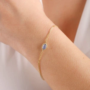 Sembol Gold Altın Vintage Bileklik Opal Blue