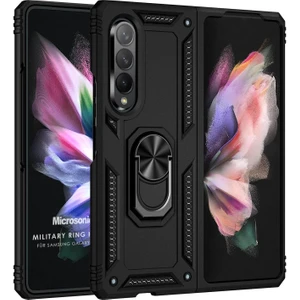 Samsung Galaxy Z Fold 3 Kılıf Military Ring Holder Siyah