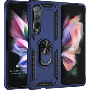 Samsung Galaxy Z Fold 3 Kılıf Military Ring Holder Lacivert