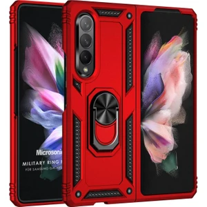 Samsung Galaxy Z Fold 3 Kılıf Military Ring Holder Kırmızı