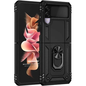 Samsung Galaxy Z Flip 3 Kılıf Military Ring Holder Siyah
