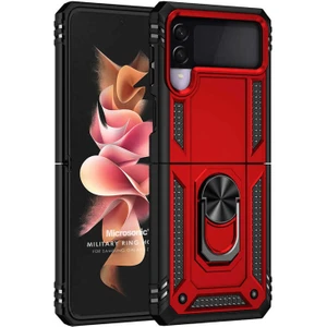 Samsung Galaxy Z Flip 3 Kılıf Military Ring Holder Kırmızı