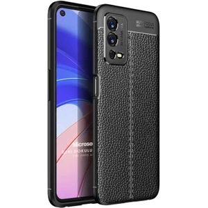 Oppo A55 4g Kılıf Deri Dokulu Silikon Siyah