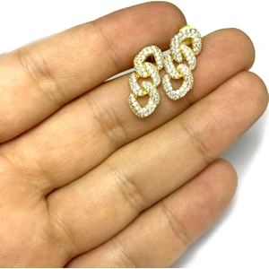 Midyat Nurtaş Gümüş Baget Tasarım Altın Yaldız Kadın Gümüş Küpe