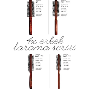 Professional Erkek Saç Bakım Seti 4'lü Tarama Fırçası Maun Renkli 48 40 33 30 mm