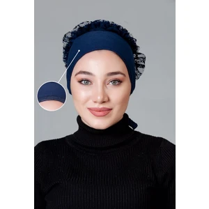 Lacivert Penye Fırfırlı Kaymayan Bone