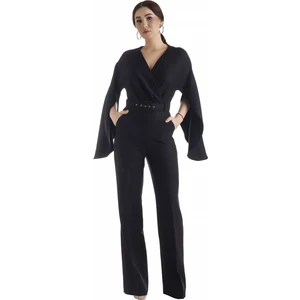 Defile Lüx Yarasa Kol Bol Paça Kemerli Tulum Siyah - Bat-Arm Serisi