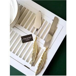 Casa De Bella 2 Parça Tüy Desenli Gold Saplı Pasta Servis Seti