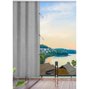 Altın Pamuk  Enxboy Seçenekli Bağcıklı Balkon Perdesi Brandası Gri