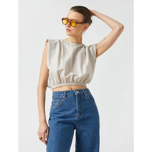 2YAK13351EK Yuvarlak Yaka Kısa Kollu Normal Kalıp Açık Kahve Kadın T-Shirt