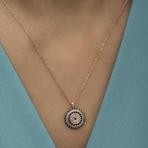Rose Kaplama Zirkon Taşlı Nazar Kolye
