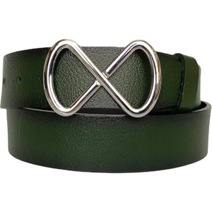 Deri, Gümüş Tokalı Yeşil Kadın Kot Kemeri 4 cm