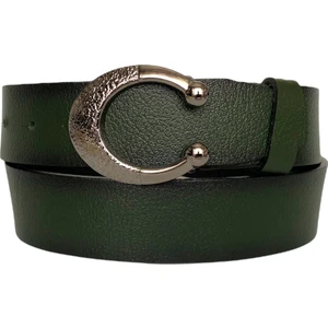 Deri, Gümüş Tokalı Yeşil Kadın Kot Kemeri 4 cm