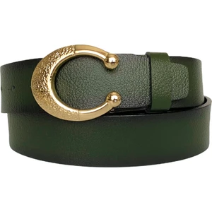 Deri, Gold Tokalı Yeşil Kadın Kot Kemeri 4 cm