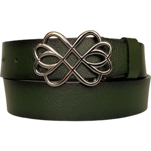 Deri, Gümüş Tokalı Yeşil Kadın Kot Kemeri 4 cm