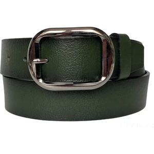 Deri, Siyah Nikel Tokalı Yeşil Kadın Kot Kemeri 4 cm