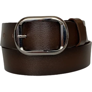 Deri, Nikel Tokalı Koyu Kahverengi Kadın Kemeri 4 cm