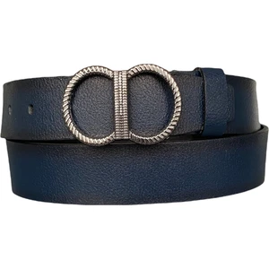 Deri, Mat Gümüş Tokalı Lacivert Kadın Kemeri 4 cm