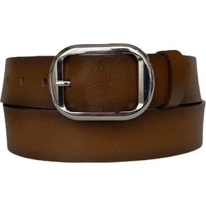 Deri, Parlak Gümüş Tokalı Kahverengi Kadın Kemeri 4 cm