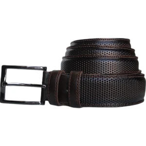 %100 Deri Battal Boy Desenli Kumaş Pantolon Kemeri 3.5cm; Kahverengi