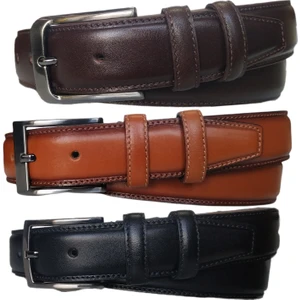 %100 Deri 3'lü Set Düz Klasik Kumaş Pantolon Kemeri 3.5cm : Siyah - Kahverengi - Taba