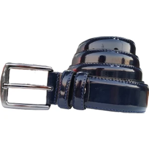 %100 Deri Battal Boy Rugan Kumaş Pantolon Kemeri 3.5cm Lacivert