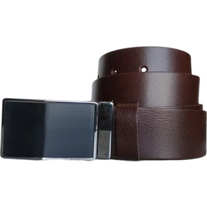 %100 Deri Kapaklı Pimli Tokalı Kahverengi Kanvas Pantolon Kemeri 4cm