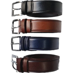 %100 Deri 4'lü Set Dikiş Desenli Kumaş Pantolon Kemeri 3.5cm: Siyah-Taba-Lacivert-Kahverengi