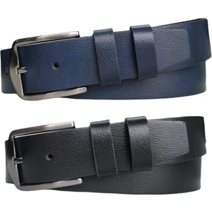 %100 Deri 2'li Set Düz Kanvas Pantolon Kemeri 4cm: Siyah-Lacivert