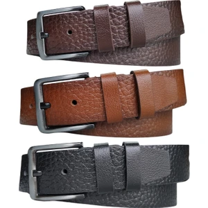 %100 Deri 3'lü Set Kroko Desenli Kot Pantolon Kemeri 4.5cm: Siyah-Kahverengi-Taba