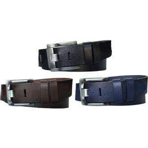 %100 Deri 3'lü Set Kalın Dilli Kot Pantolon Kemeri 4.5cm: Siyah-Kahverengi -Lacivert